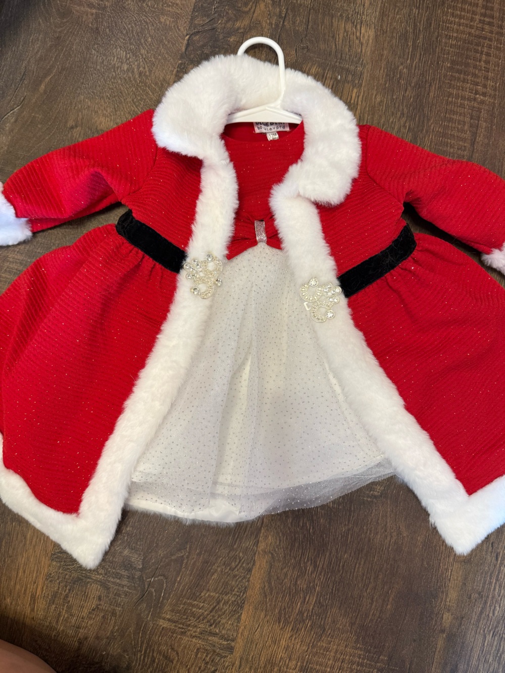 Blueberi Boulevard Red and White Sparkle Tulle Dress with Black Waist Bow